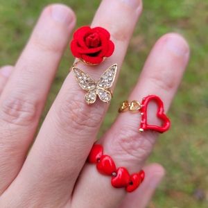 Valentines Day True Love Heart Rose Butterfly Adjustable 3 Piece Set